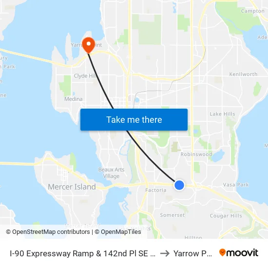I-90 Expressway Ramp & 142nd Pl SE - Bay 3 to Yarrow Point map