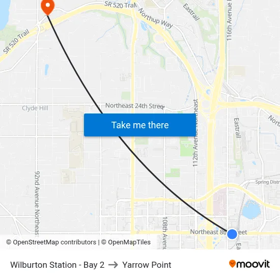 Wilburton Station - Bay 2 to Yarrow Point map