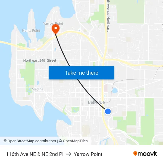 116th Ave NE & NE 2nd Pl to Yarrow Point map