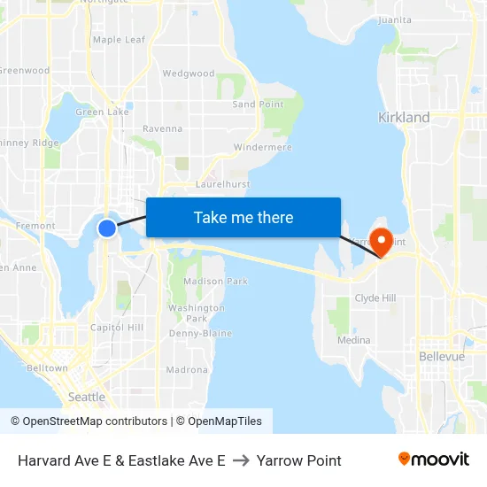 Harvard Ave E & Eastlake Ave E to Yarrow Point map