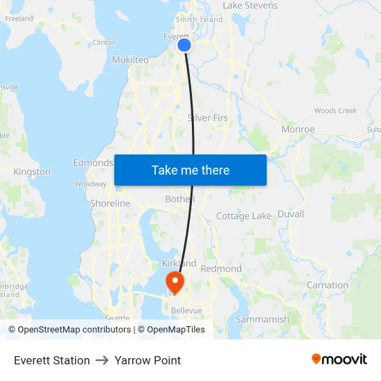 Everett Station to Yarrow Point map