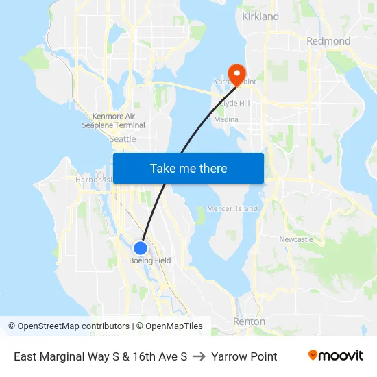 East Marginal Way S & 16th Ave S to Yarrow Point map