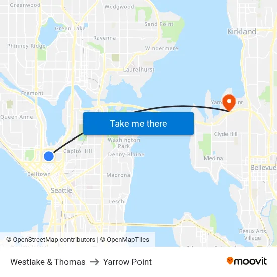 Westlake & Thomas to Yarrow Point map