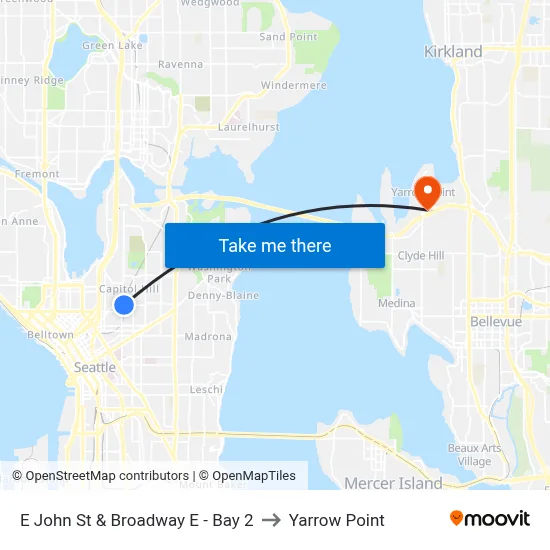 E John St & Broadway E - Bay 2 to Yarrow Point map