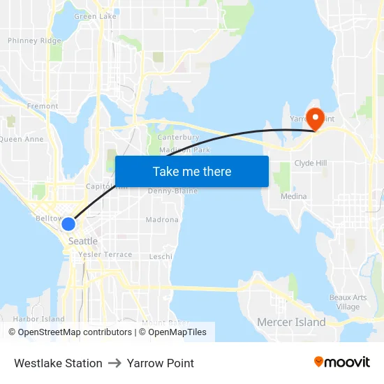 Westlake Station to Yarrow Point map