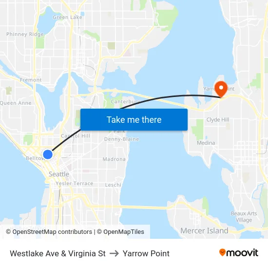 Westlake Ave & Virginia St to Yarrow Point map