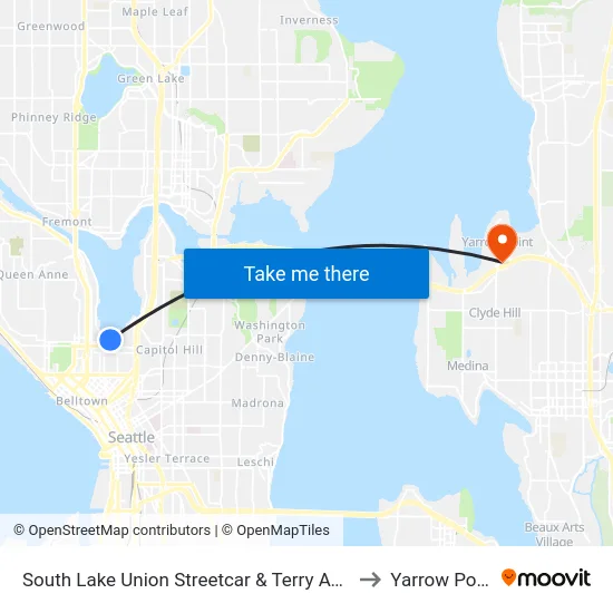 South Lake Union Streetcar & Terry Ave N to Yarrow Point map