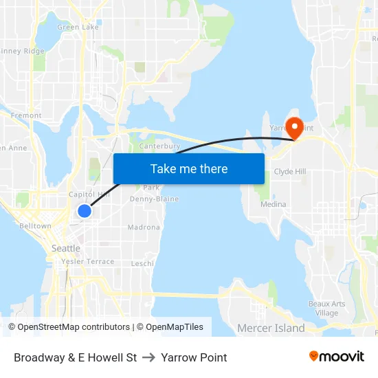 Broadway & E Howell St to Yarrow Point map