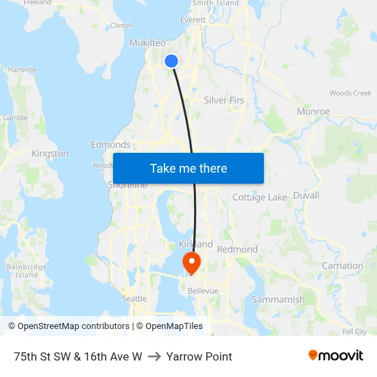 75th St SW & 16th Ave W to Yarrow Point map