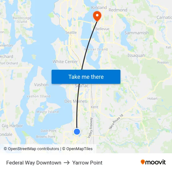 Federal Way Downtown to Yarrow Point map