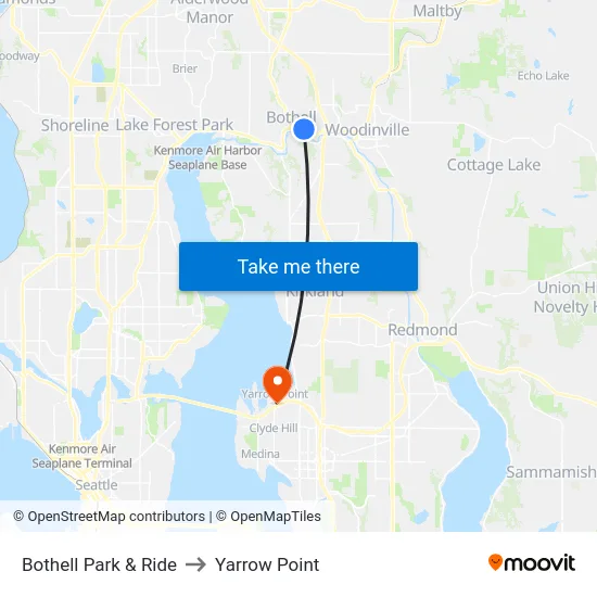 Bothell Park & Ride to Yarrow Point map