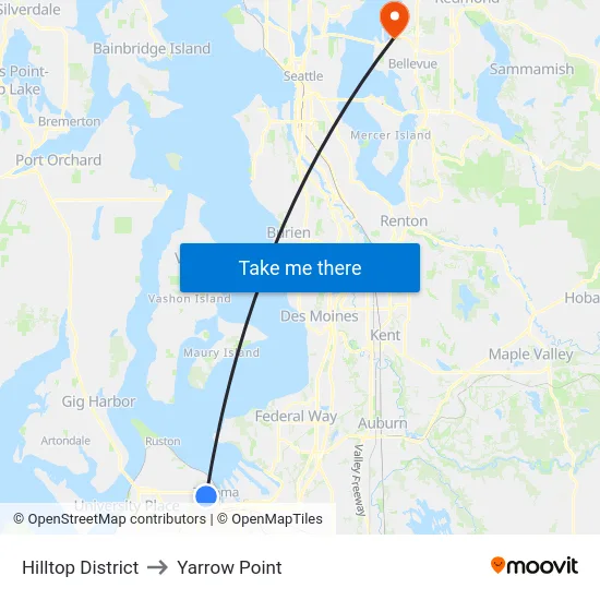 Hilltop District to Yarrow Point map