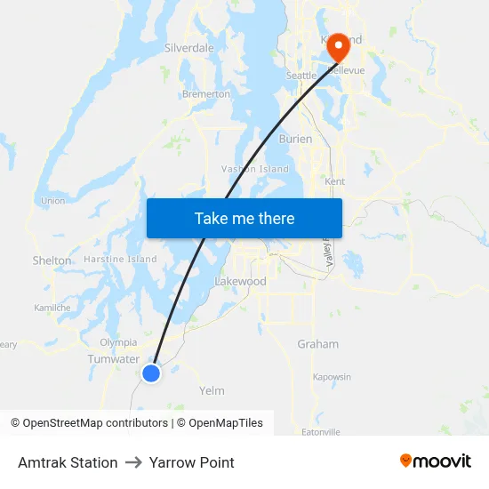 Amtrak Station to Yarrow Point map
