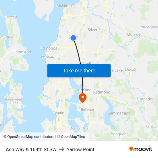 Ash Way & 164th St SW to Yarrow Point map