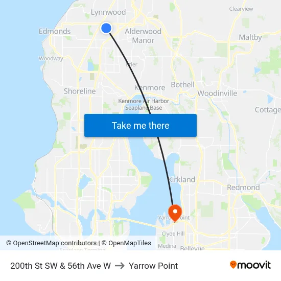 200th St SW & 56th Ave W to Yarrow Point map