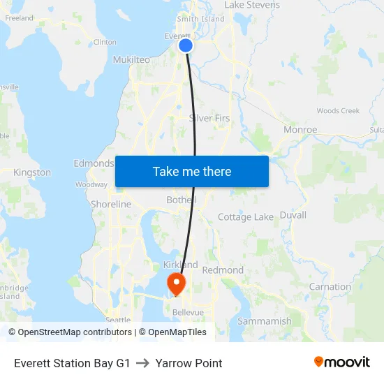 Everett Station Bay G1 to Yarrow Point map