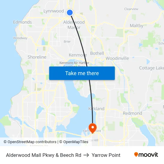 Alderwood Mall Pkwy & Beech Rd to Yarrow Point map