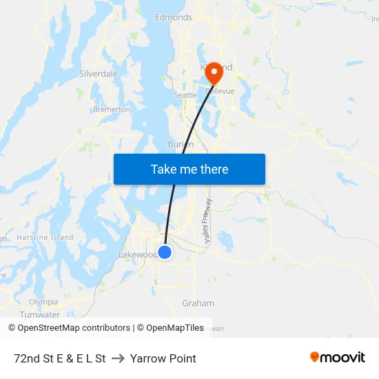 72nd St E & E L St to Yarrow Point map