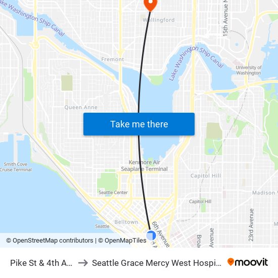 Pike St & 4th Ave to Seattle Grace Mercy West Hospital map
