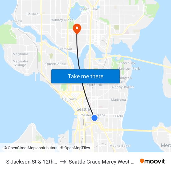 S Jackson St & 12th Ave S to Seattle Grace Mercy West Hospital map