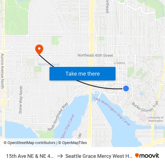 15th Ave NE & NE 40th St to Seattle Grace Mercy West Hospital map