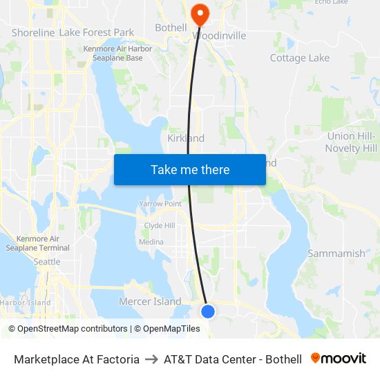 Marketplace At Factoria to AT&T Data Center - Bothell map