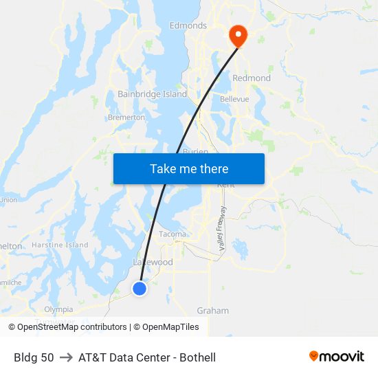 Bldg 50 to AT&T Data Center - Bothell map