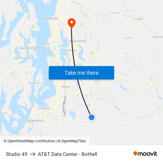 Studio 49 to AT&T Data Center - Bothell map