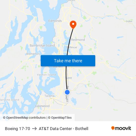 Boeing 17-70 to AT&T Data Center - Bothell map