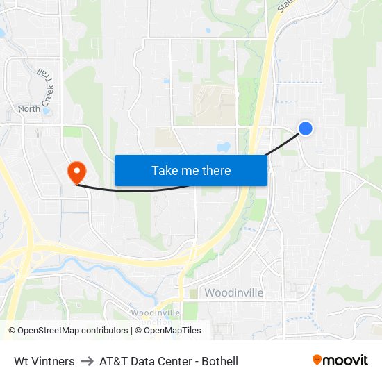 Wt Vintners to AT&T Data Center - Bothell map