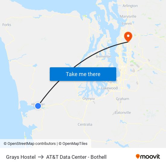 Grays Hostel to AT&T Data Center - Bothell map