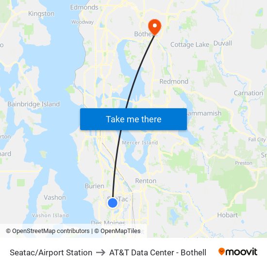 Seatac/Airport Station to AT&T Data Center - Bothell map