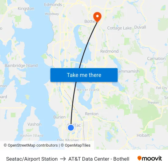 Seatac/Airport Station to AT&T Data Center - Bothell map