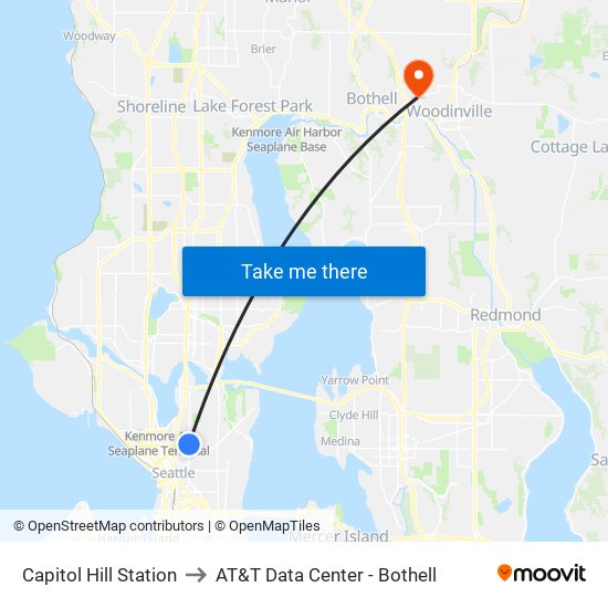 Capitol Hill Station to AT&T Data Center - Bothell map