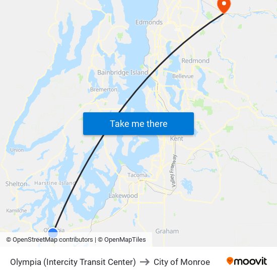 Olympia (Intercity Transit Center) to City of Monroe map