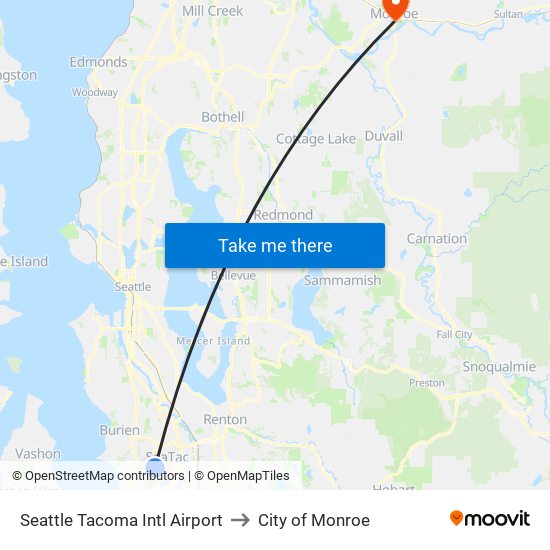 Seattle Tacoma Intl Airport to City of Monroe map