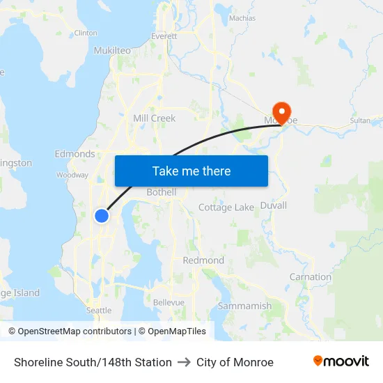 Shoreline South/148th Station to City of Monroe map