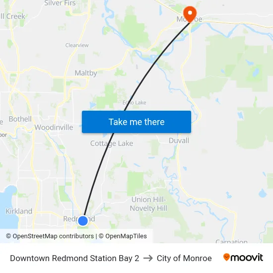 Downtown Redmond Station Bay 2 to City of Monroe map