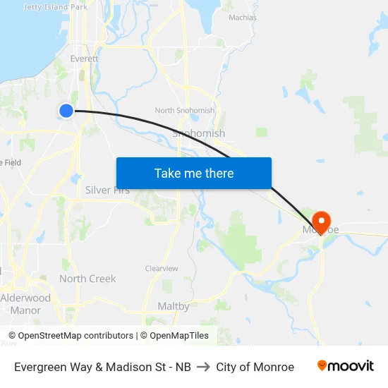 Evergreen Way & Madison St - NB to City of Monroe map