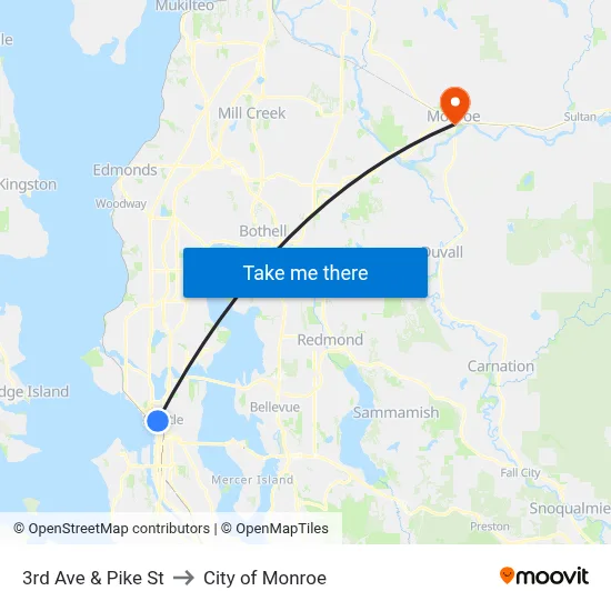3rd Ave & Pike St to City of Monroe map