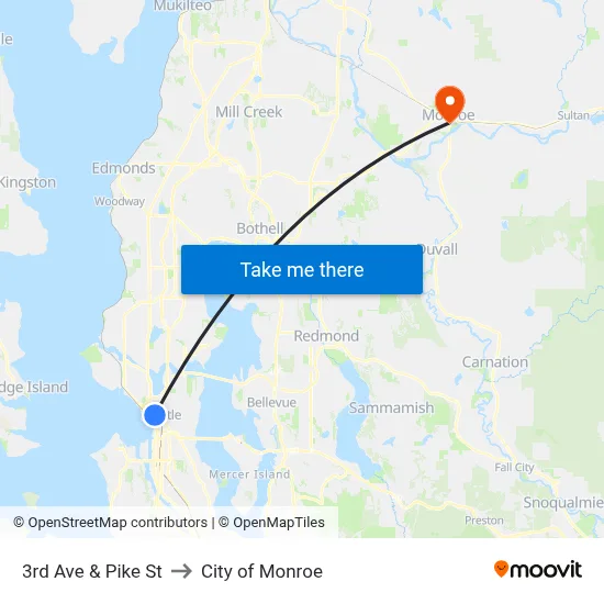 3rd Ave & Pike St to City of Monroe map