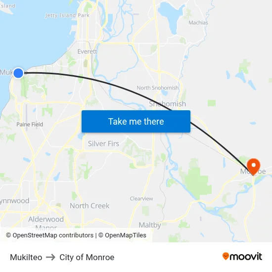 Mukilteo to City of Monroe map