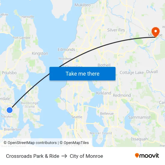 Crossroads P&R to City of Monroe map