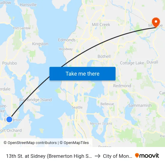 13th St. at Sidney (Bremerton High School) to City of Monroe map