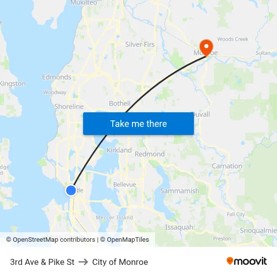 3rd Ave & Pike St to City of Monroe map