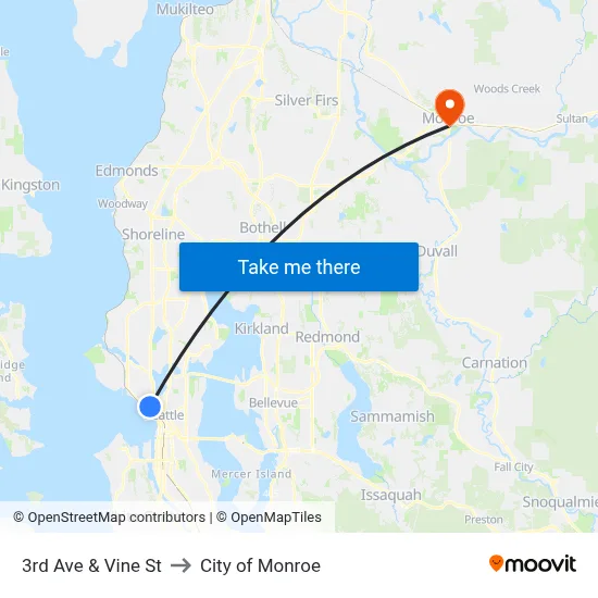 3rd Ave & Vine St to City of Monroe map