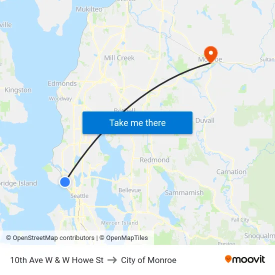 10th Ave W & W Howe St to City of Monroe map