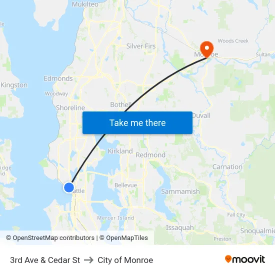 3rd Ave & Cedar St to City of Monroe map