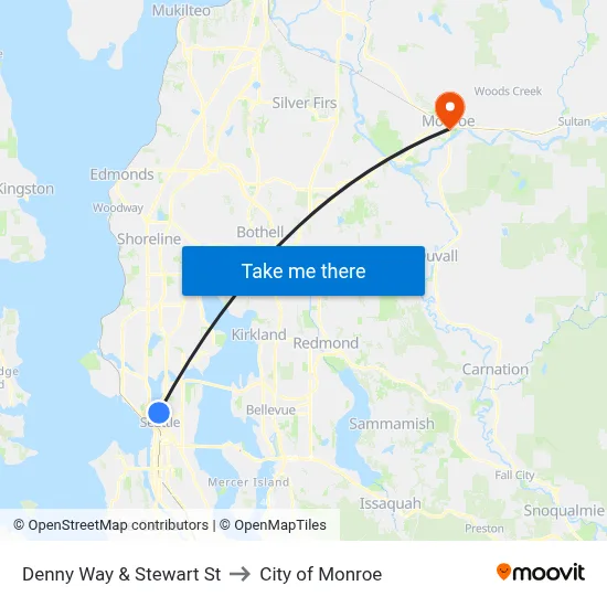 Denny Way & Stewart St to City of Monroe map