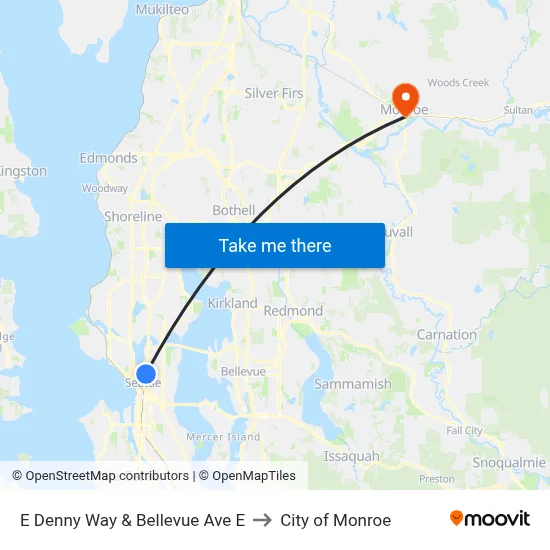 E Denny Way & Bellevue Ave E to City of Monroe map